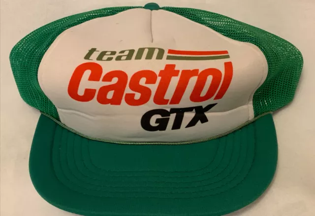 1980s TEAM CASTROL GTX Trucker Style Hat Snapback Cord Mesh Oil