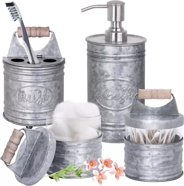 Autumn Alley Galvanized & Glass Farmhouse Bathroom Accessories Set- 4 pieces