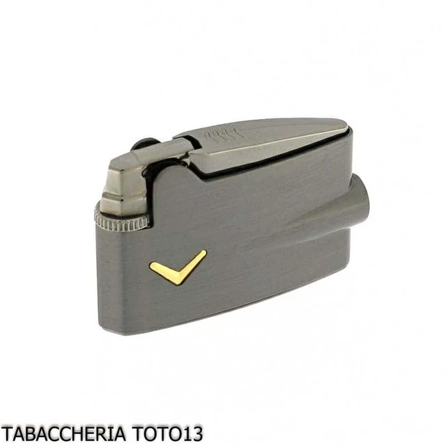 Accendino Ronson mini Varaflame V dorata su cromo scuro satinato