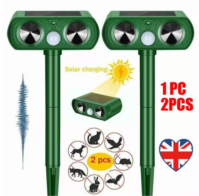 2 x ULTRASONIC SOLAR CAT DOG REPELLENT FOX PEST SCARER DETERRENT REPELLER GARDEN