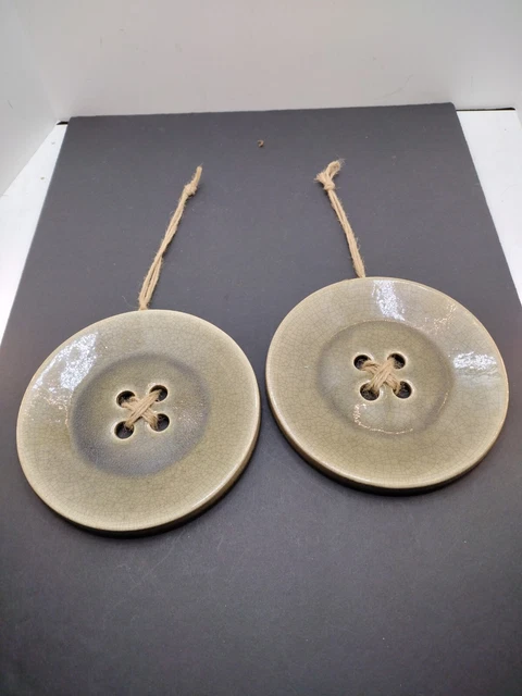 2 Large Ceramic Tan/Brown Buttons Sewing Room, Wall  Decor spry 111 44162