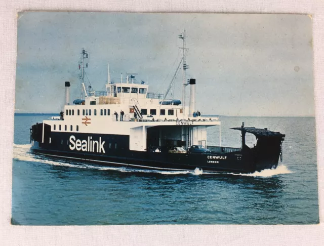 VINTAGE POSTCARD SEALINK CAR & PASSENGER FERRY ISLE OF WIGHT CENWULF POSTED 70's