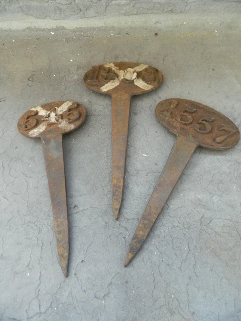 ANTIQUE CAST IRON GRAVE MARKERS x 3.Victorian Church/Religious salvage ...