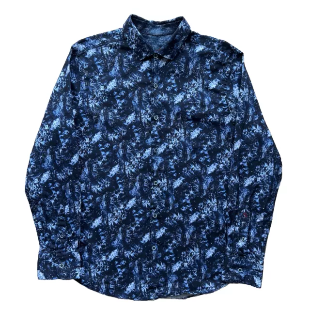 Robert Graham Abstract Shirt Large Blue Long Sleeve Hemingway Casual Designer