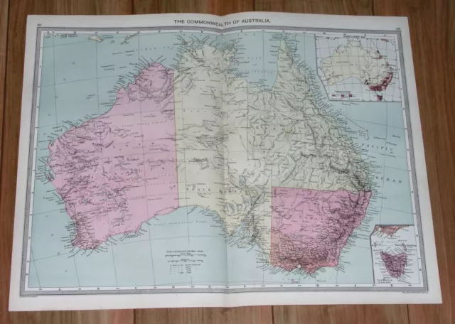 1908 Original Antique Map Of Australia