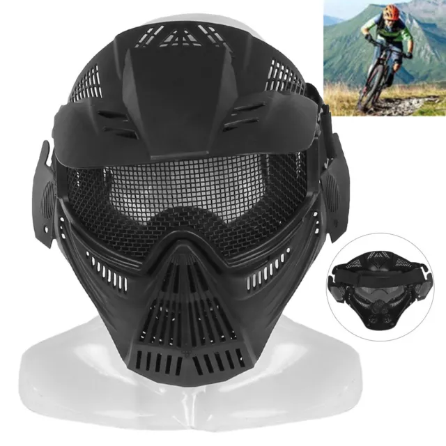 Tactical Airsoft Full Face Mesh Mask Black Helmet Metal Grid Paintball Guard Uk