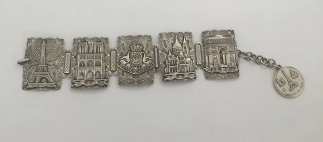 Bracelet Souvenir Vintage Paris - Filigrane Métal "Déposé" - Touristique Ancien - Occasion