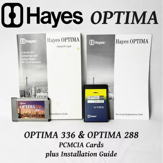 🌟 Vintage Hayes OPTIMA PC Card Bundle - 336 V.34 + FAX,  288 V.34 PCMCIA Manual