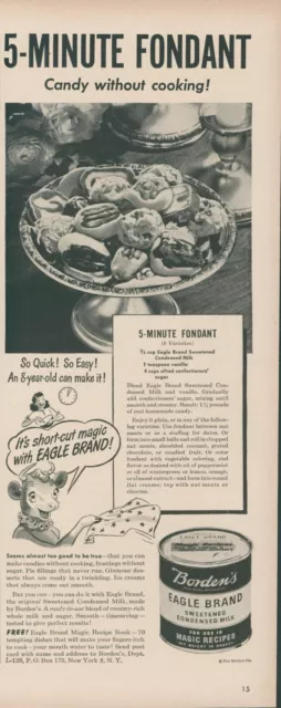 1948 Bordens Eagle Brand Condensed Milk Recipe 5 Minute Fondant Vtg Print Ad L13