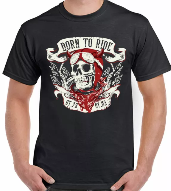 Biker T-Shirt Motorbike Motorcycle Skull Bike Born To Ride Mens Tee Top