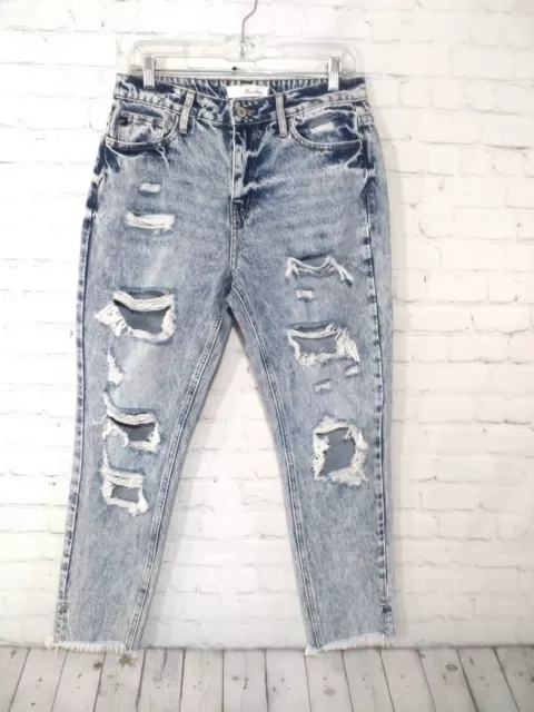 Kancan Angeles High Rise Acid Wash Distressed Denim Women Jeans Sz  7/27 (30x27)