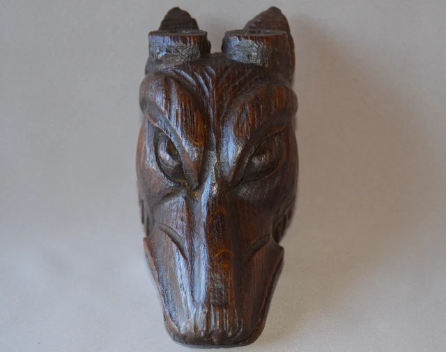 Antique French Black Forest Hand Carved Oak Wood Stag Head Pediment 3