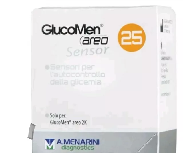 GLUCOMEN AREO SENSOR 25 STRISCE REATTIVE GLICEMIA DIABETE scadenza Maggio 2024