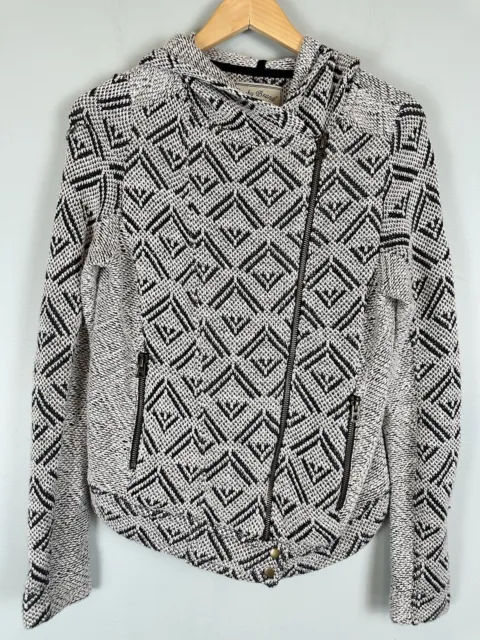 Lucky Brand Full Zip Hooded Moto Jacket Sweater Aztec Design Women's Size Medium