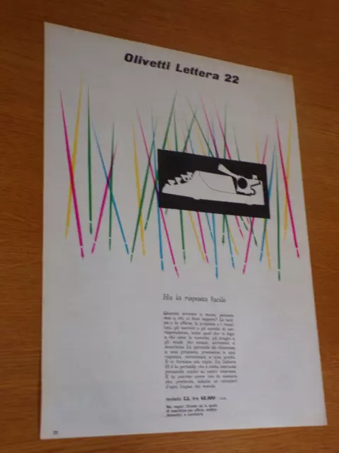 Olivetti Lettera 22 Macchina Scrivere Anno 1958 Anni 50=Pubblicita=Advertsing=2