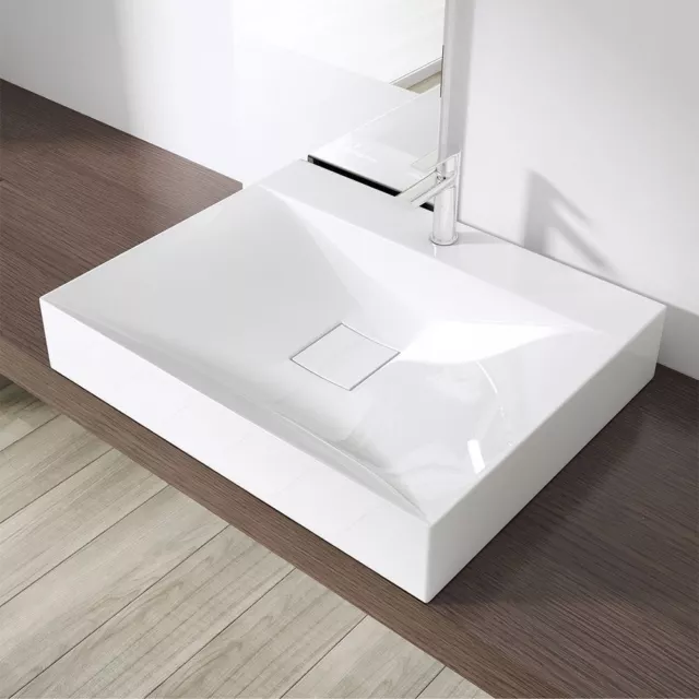 Bathroom Wash Basin Sink Stone Countertop Wall Hung Rectangle 600x480mm