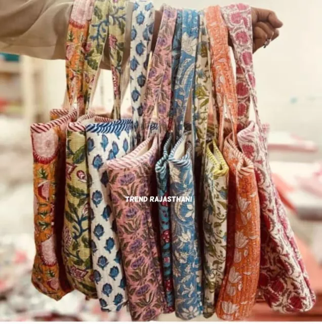 Sac fourre-tout réversible en coton matelassé imprimé Floral, 10 pièces,...