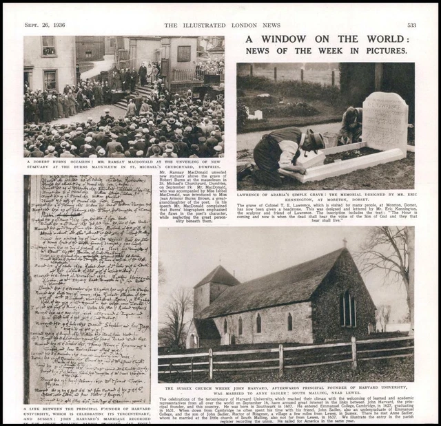 1936 SCOTLAND Dumfries Burns Mausoleum DORSET Moreton SUSSEX John Harvard (118)