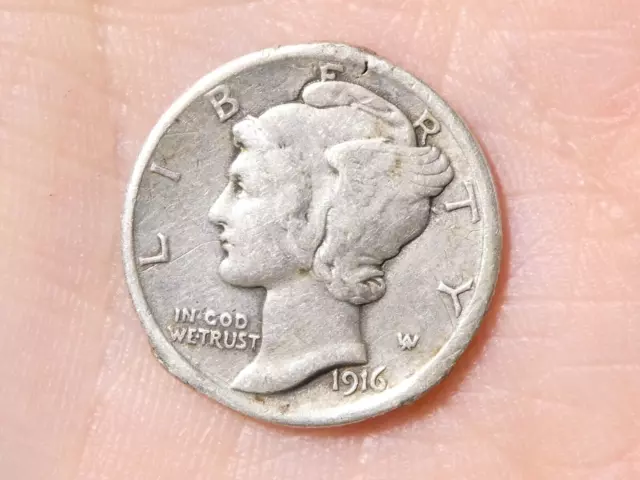 1916 United States America USA Mercury One Dime 10c Coin a/f - soldered #KK3