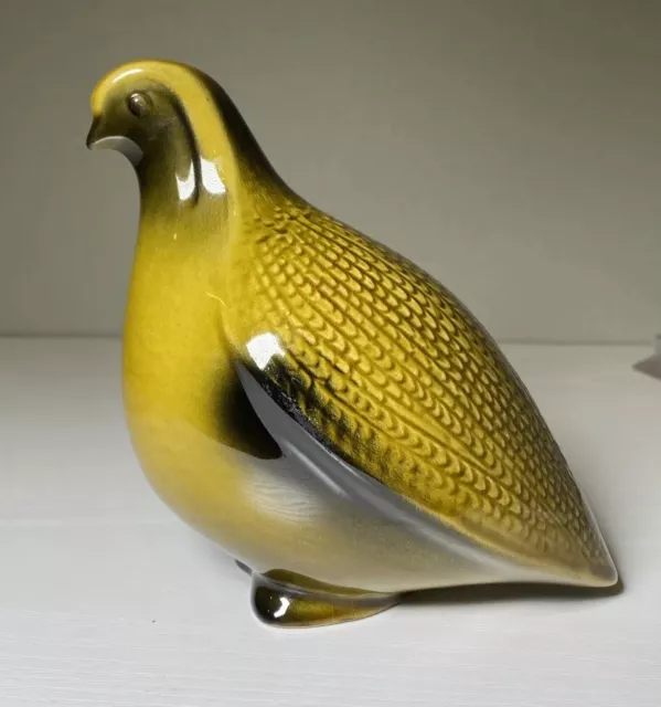Midcentury Ceramic Art Pottery Quail partridge bird figure MCM green Yellow USA