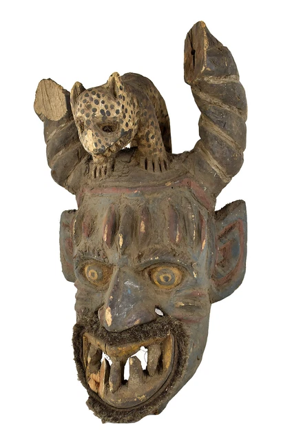 Yoruba Wood Carved Mask with Leopard Nigeria