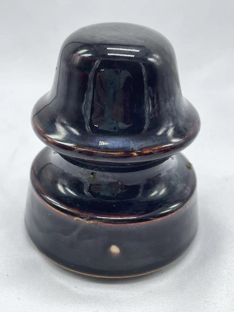 Vintage Porcelain Ceramic Pottery Brown Glazed Insulator - Threaded Base 2