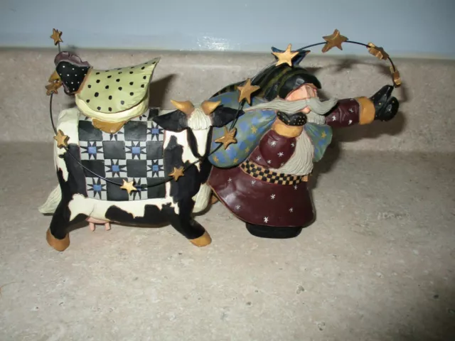 1998 Williraye Studios Santa Cow Chicken Garland WW2272 Retired Folk Art