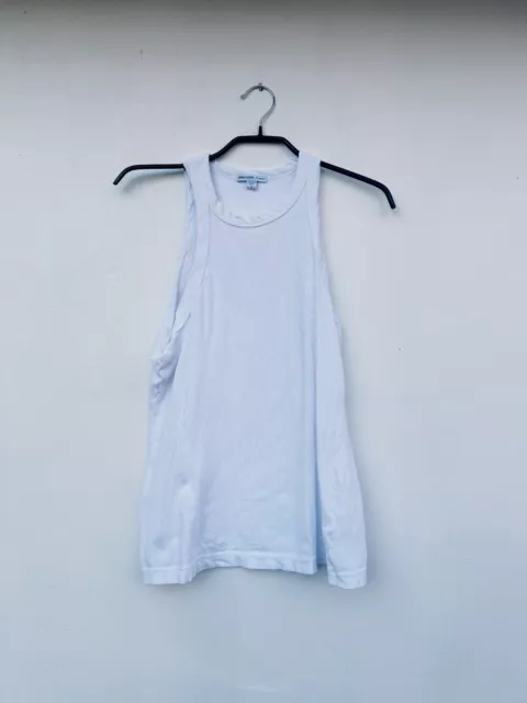 James Perse White Cotton Sleeveless Tank Top, Sz 2 (Fits Like A Small), RRP £70