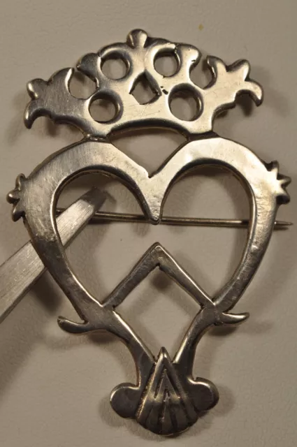 Broche Ancien Coeur Argent Massif Antique Solid Silver Scottish Heart Brooch