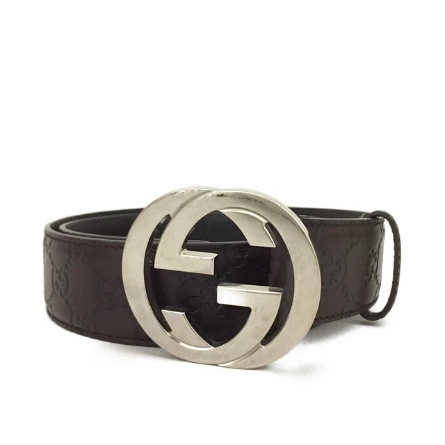 Gucci Interlocking G Ssima Ceinture Brown Leather 85cm Mens Belt /2L0818