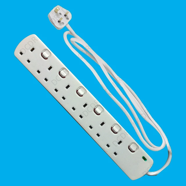 6 WAY INDIVIDUALLY Switched Extension Socket 13a 2m Lead Cable Plug ...