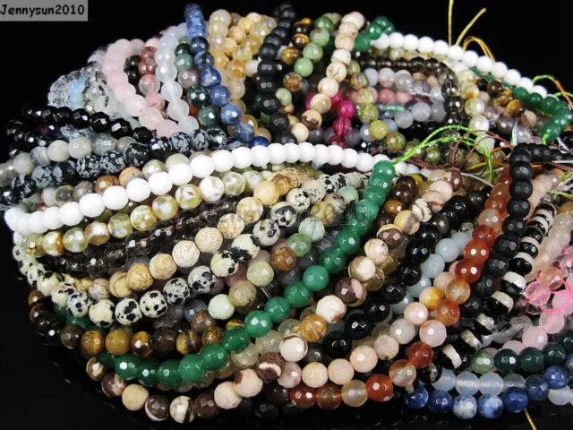 Natural Gemstones 3.5mm ~ 4mm ~4.5mm Faceted Round Beads 15'' ~ 16'' Pick Stone