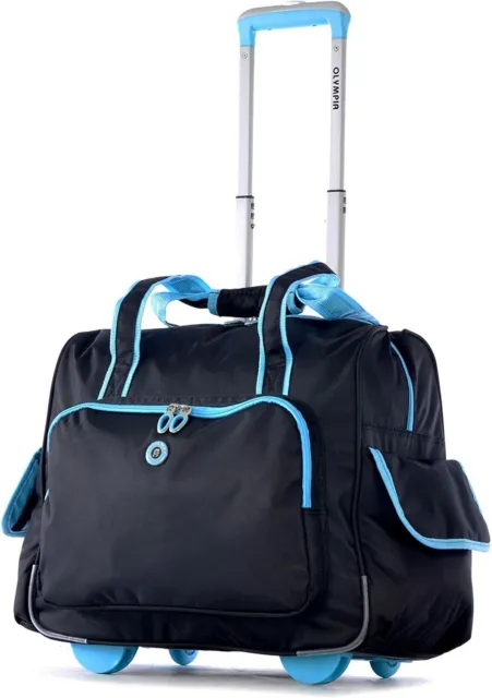 Olympia Deluxe Fashion Rolling Overnighter Black/Blue One Size New