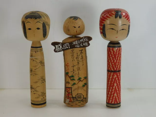 Ht Showa Retro Japanese Kokeshi Doll Local Toy Souvenir 3 Pieces Height Approx.