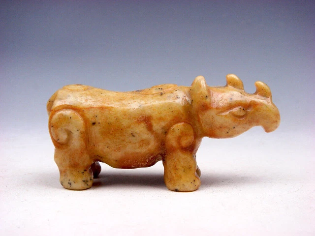 Old Nephrite Jade Stone Carved Sculpture Ancient Rhinoceros Standing #09182301