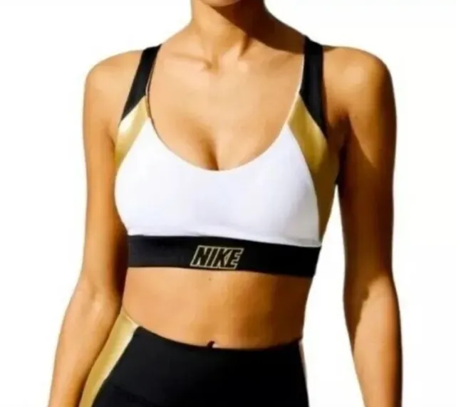 Womens Nike DRI-FIT Indy Padded Bra Size XS CT6710-100 Black,White,Gold