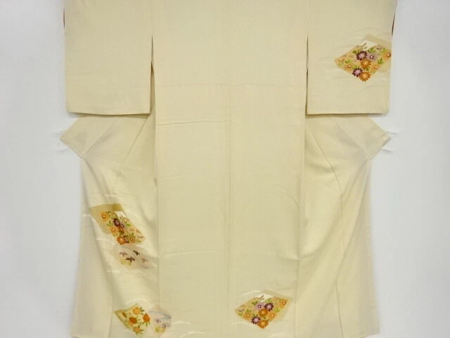 43394# Japanese Kimono / Antique Kimono / Embroidery / Shikishi Pattern With Kik