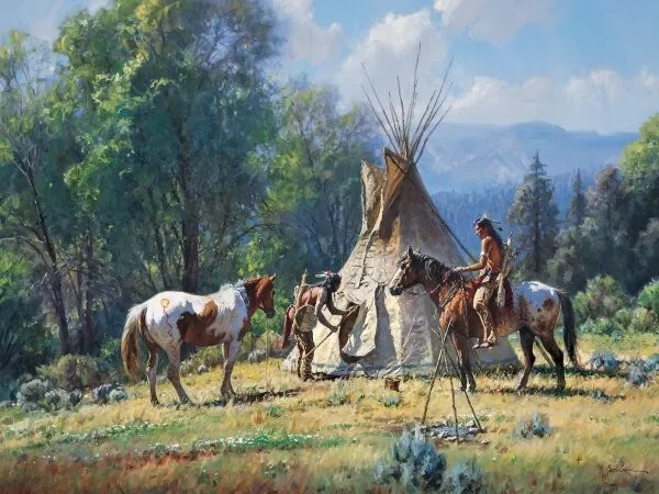 INDIAN PRINT - EMPTY LODGE- 11 x 14 O/E - MARTIN GRELLE - NEW NEVER DISPLAYED