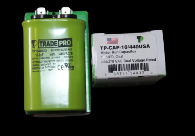 TradePro TP-CAP-10/440USA Motor Run Capacitor 10 MFD, Oval 440/370 VAC Dual Volt