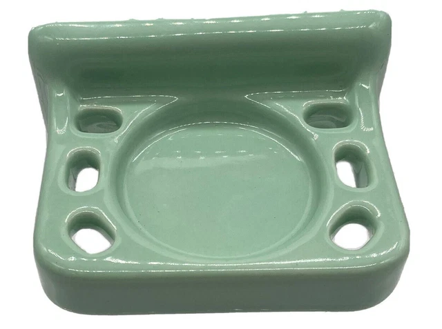 VTG Jadeite Seafoam Green Ceramic Tile-In Wall Mount Bathroom Toothbrush Holder