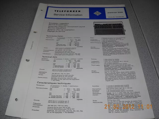 TELEFUNKEN Kofferradio partner 500 Service Manual