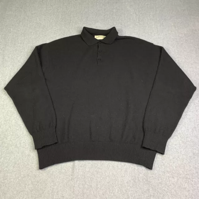 ORVIS CASHMERE POLO Sweater Adult XL Black Long Sleeve Pullover Casual ...