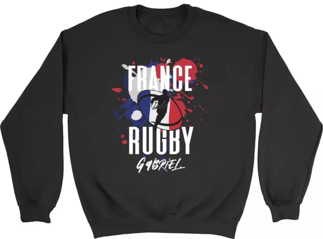 Personalised France Rugby Sweatshirt Kids Supporters 6 Nations Union Gift Jumper