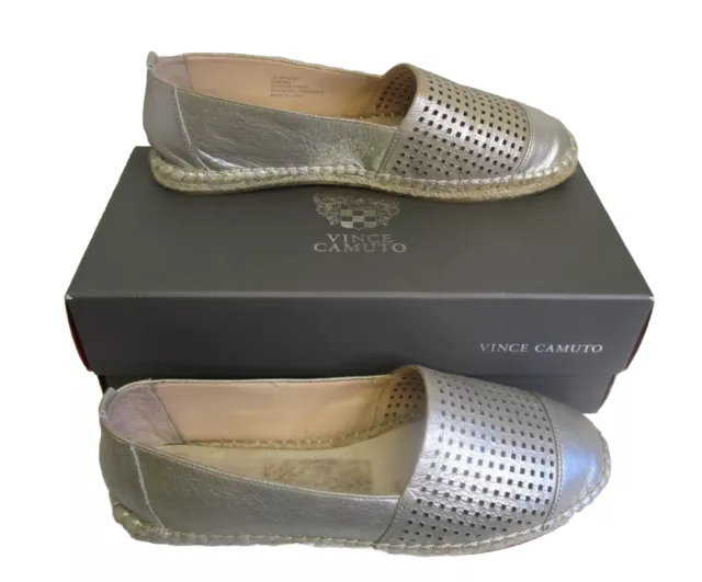 Vince Camuto VC-Dandee Metallic Silver Leather Espadrille Perforated Flat 9.5 W