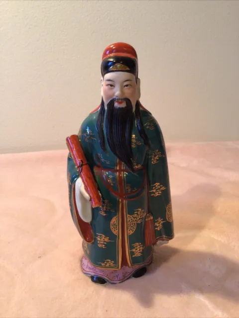 Antique Vintage Chinese Sanxing God Wise man Fú Porcelain Figurine approx 9” EUC