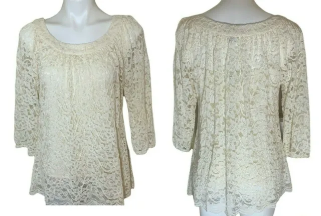 Diane Von Furstenberg DF Sz 0 Elisabetta Lace Top blouse Ivory Cream women's USA