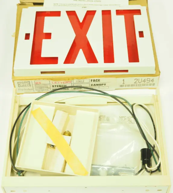 Vintage EXQUISITE Single Sided EXIT Steel Sign W/ Housing RED Letters 120V Retro