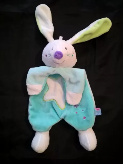 Doudou Sucre D'orge Lapin Plat Bleu Vert Blanc Etoile Phosphorescent Etat Neuf