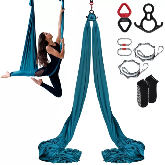 VEVOR Aerial Silk Yoga Swing Set 8 m Length Hammock Trapeze Inversion Fly Green