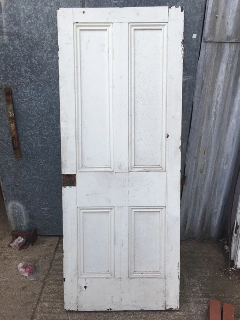 29“x73” Reclaimed Old Victorian Beaded 4 Panel Painted Pine Door